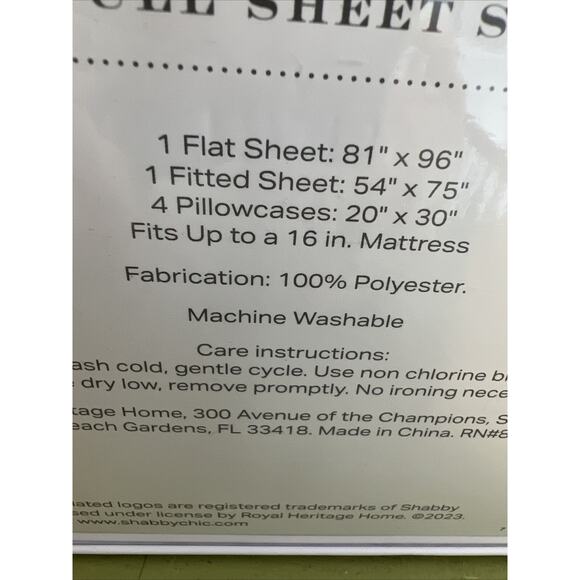 Shabby Chic Rachel Ashwell Green Blue Pink Floral Roses 6pc Full Sheet Set - Picture 4 of 4